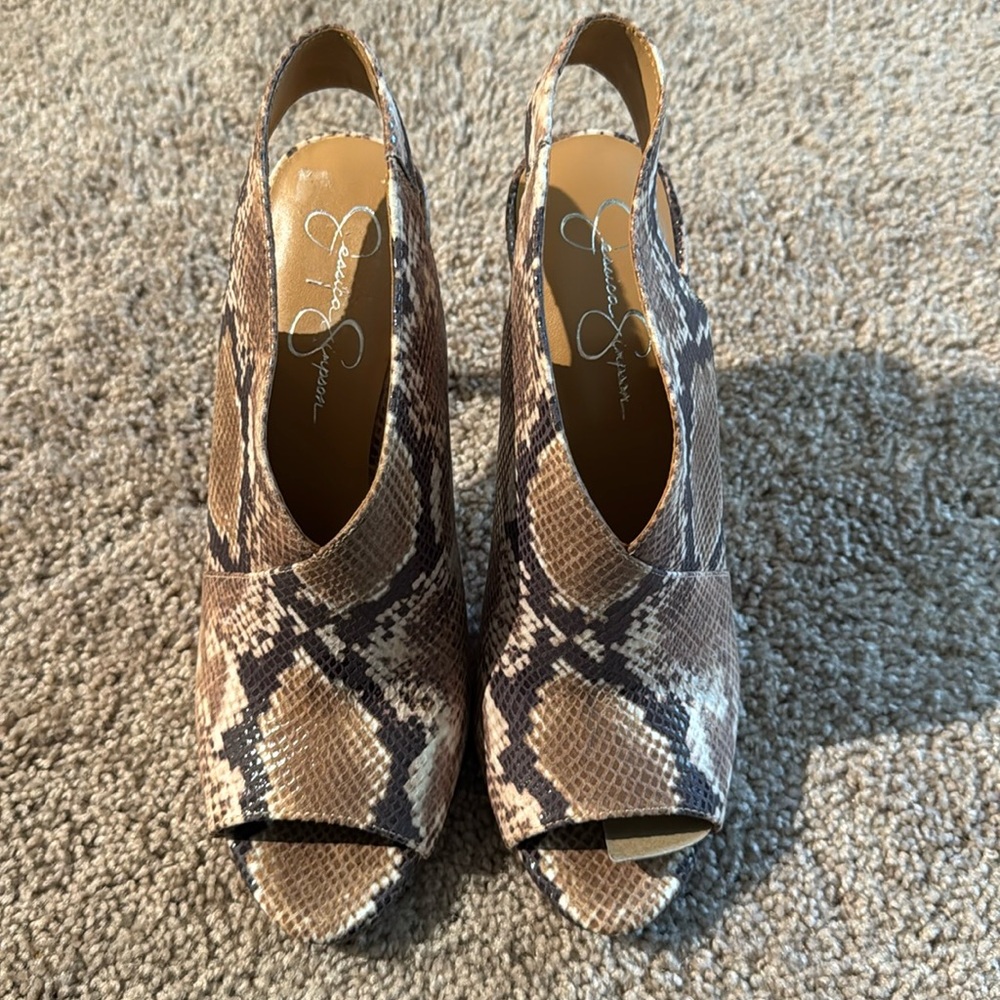 Jessica Simpson Snake Print Peep Toe Heels